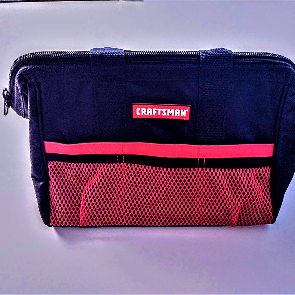 CRAFTSMAN  12" x 9" x 8" Red-Black Canvas Tool Bag / Tote ~ 6 Ext Pockets ~ NEW!